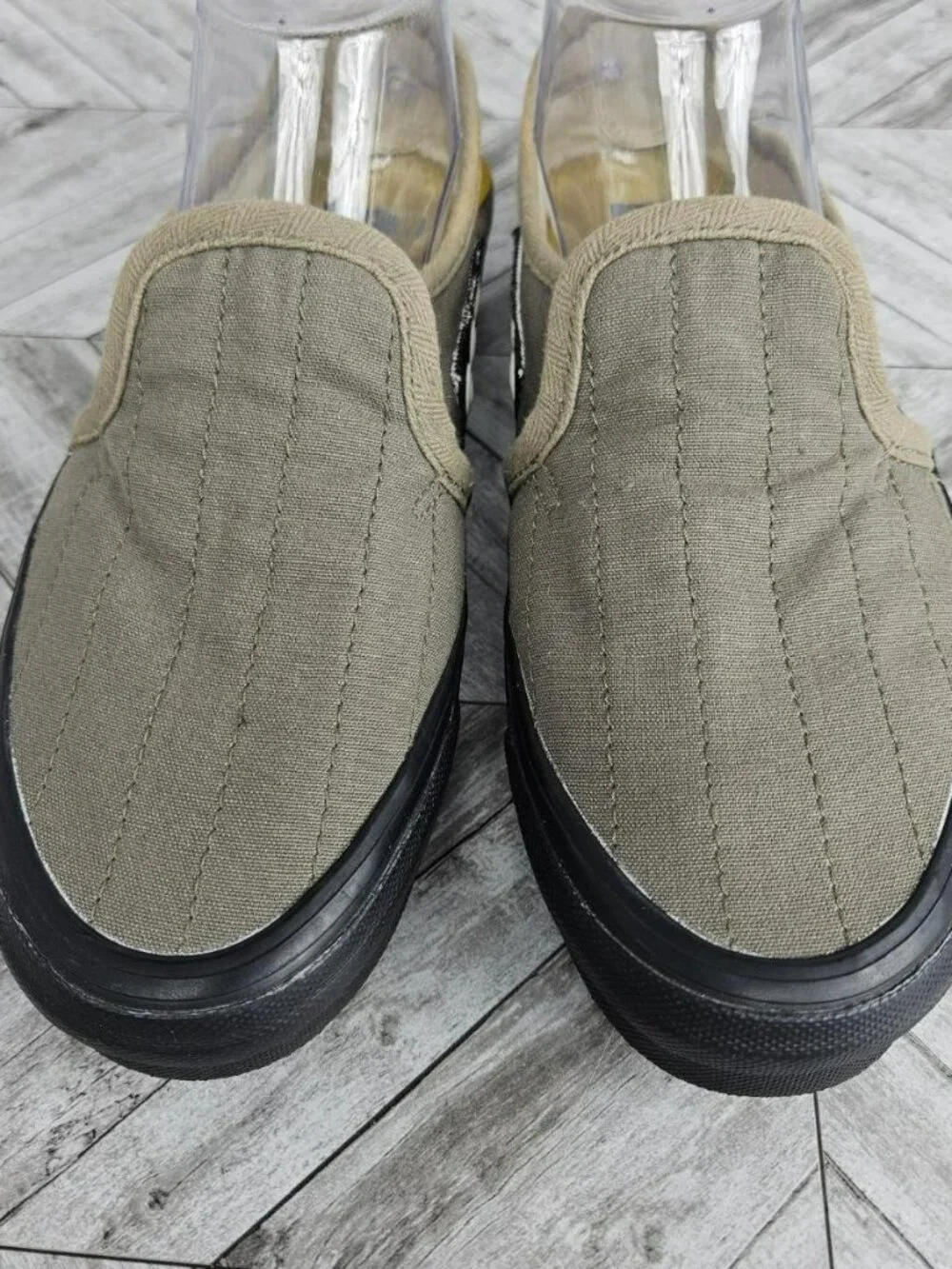 Men's Slip-On Canvas Shoes in Olive with Yellow Accent